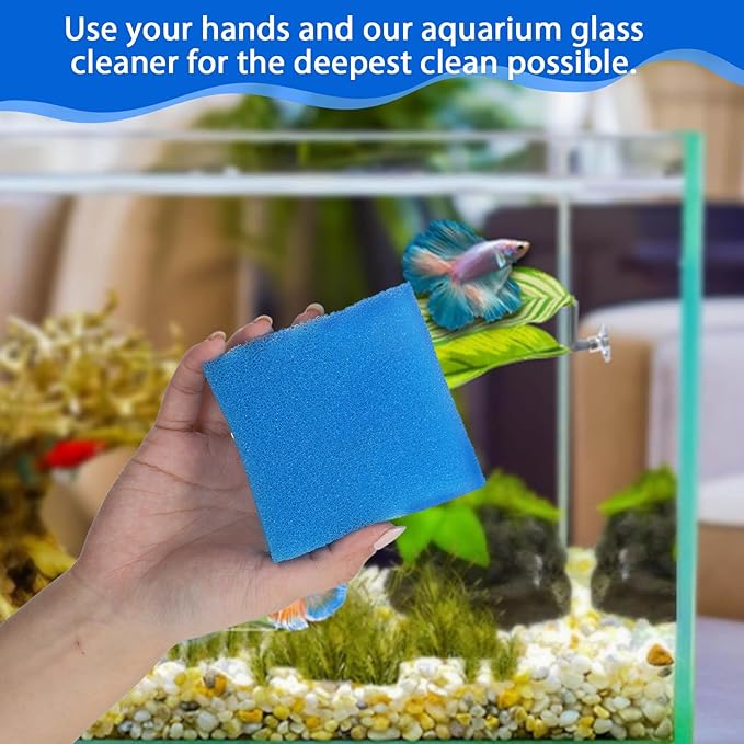 6 Pack Aquarium Sponge Fish Tank Scrubber for Glass Fish Tank Cleaning Sponge Aquarium Cleaning Sponges Cleaner Tools Algae Scrubber for Fishes Tanks Wall Cleaners (Blue)