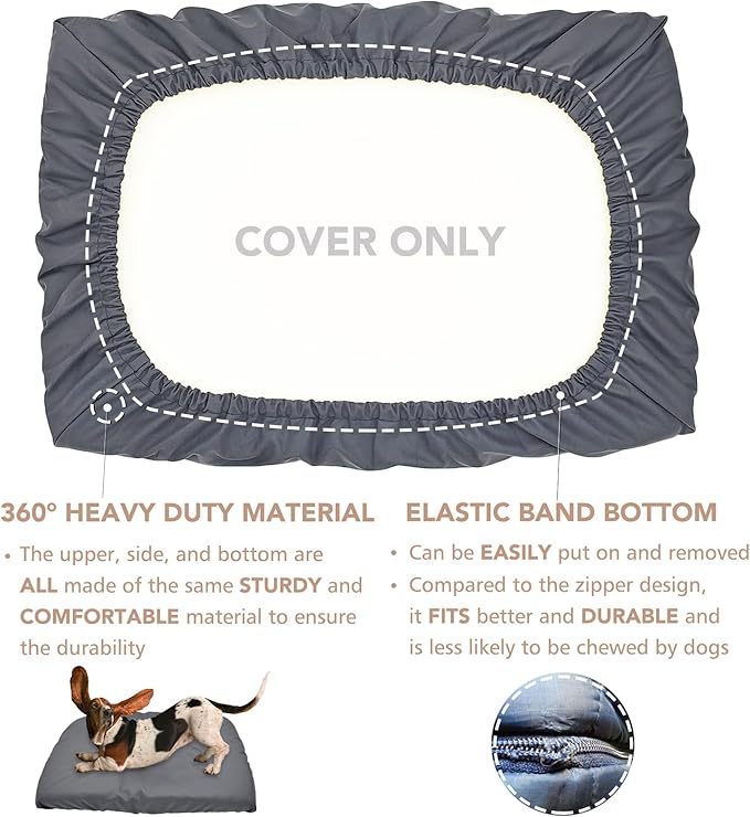 Dog Bed Cover Waterproof Replacement Machine Washable Covers for Dog Bed Heavy Duty Scratch Resistant Mattress Protector Pet Bed 30x20 Inch Grey Cover Only