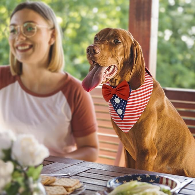 FUAMEY Dog Tuxedo American Flag for Medium Dogs,Dog Formal Suit Dogs Attire Pet Bow Tie Puppy Party Costumes Cat Tux Outfits Pets Bandana Cosplay Adjustable Bowties 4th of July Independence Day M