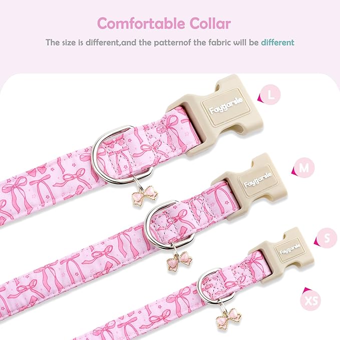 Faygarsle Cute Pink Bow Pattern Dog Collar for Summer Spring DesignSmall Medium Large Dogs XS