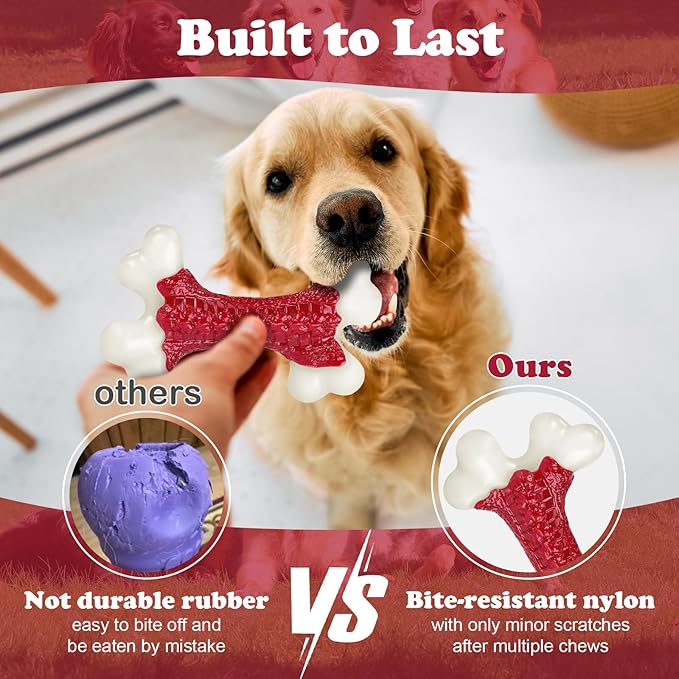 6-Pack Tough Dog Toys, Toys for Aggressive Chewers Large Breed, Chew Dogs, Bone Toy Nylon Dogs Almost Indestructible