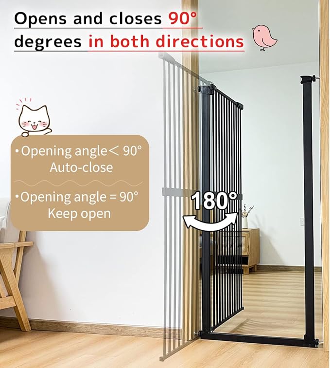 Lumizone Extra Tall Cat Gate 61.02" High Pressure Mounted Extra Wide 55.12"-59.24" (17Sizes) 1.37" Gap No Drilling Auto-Close Tall Pet Gate for Dogs (Black, 55.12"-59.24" W)