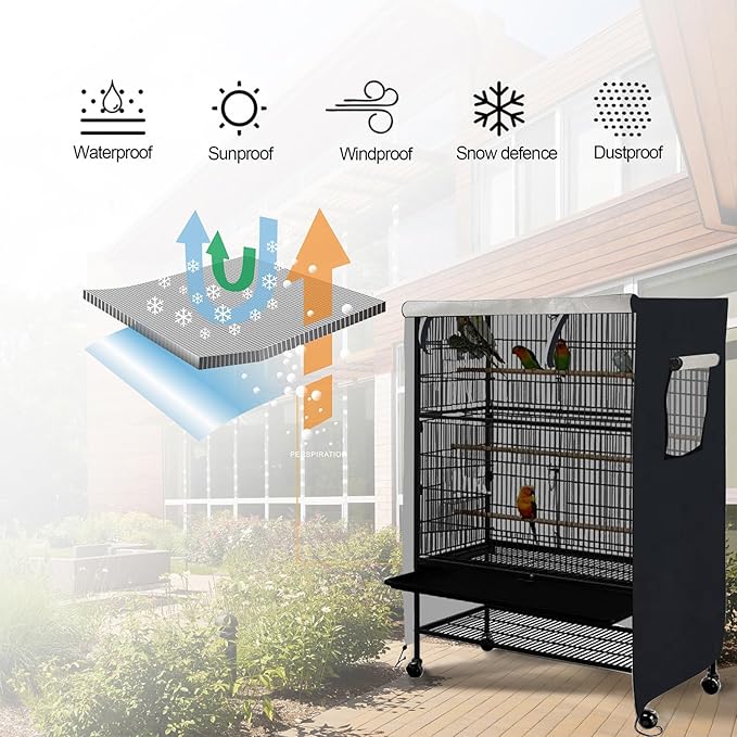Universal Bird Cage Cover, Dark Colored Drape for Animal Crate, Waterproof & Washable Night Cover for Cages, Distraction and Light Eliminator for Mink, Totoro, Parakeets, Parrot (L - 31”L×22”W×41”H)