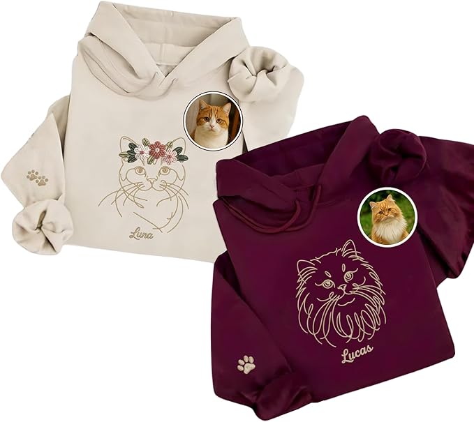 VIOLAVA Custom Cat Embroidered Christmas Sweatshirt – Personalized Pet Name Holiday Crewneck, Festive Gift for Cat Lovers