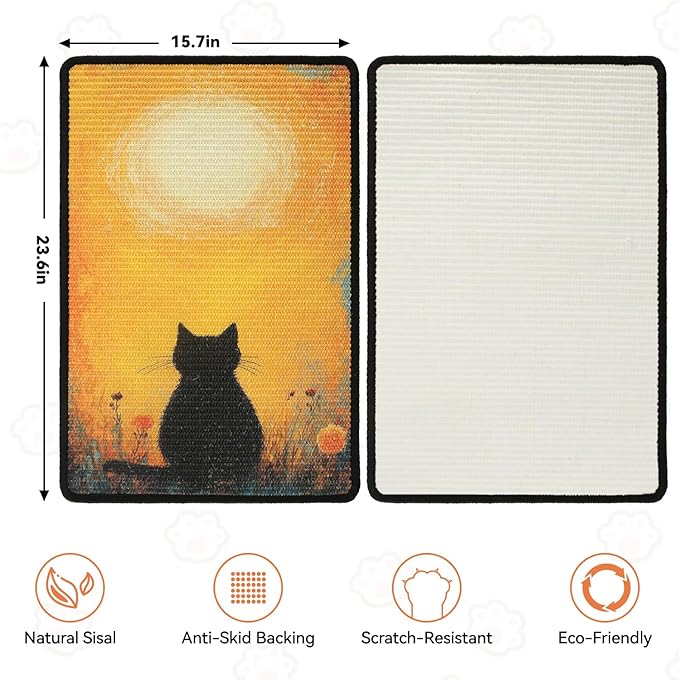 Cat Scratching Mat, 23.6 x 15.7'' Large Sisal Cat Scratch Pad with Non-Slip Backing, Cat Scratcher Mat for Floor, Wall, Sofa & Furniture Protection((YellowSilence)