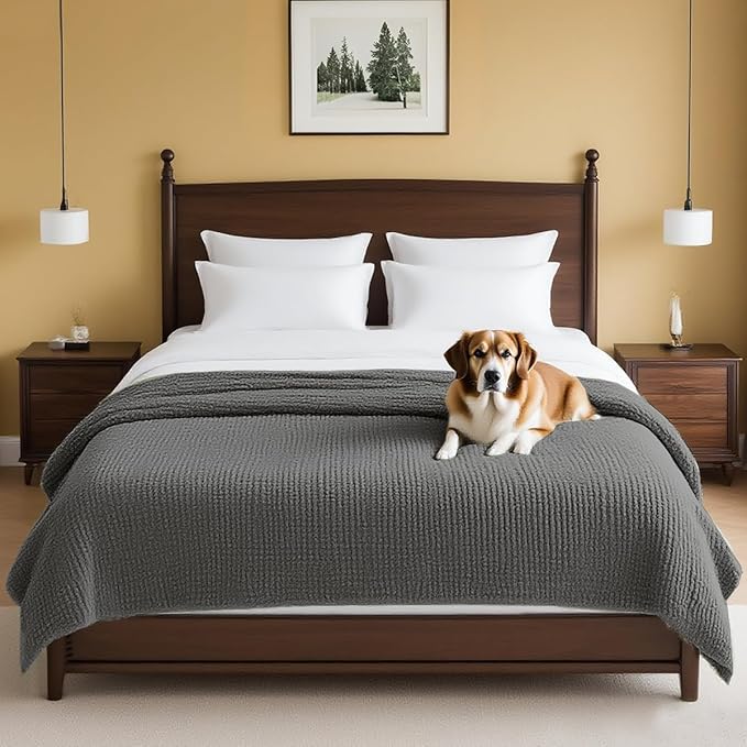 H.VERSAILTEX Plush Chenille Couch Cover for Dogs Pets Blanket for Bed Anti-Slip Soft and Durable Furniture Protector for Small Medium Large Cats Washable (52" x 82", Grey)