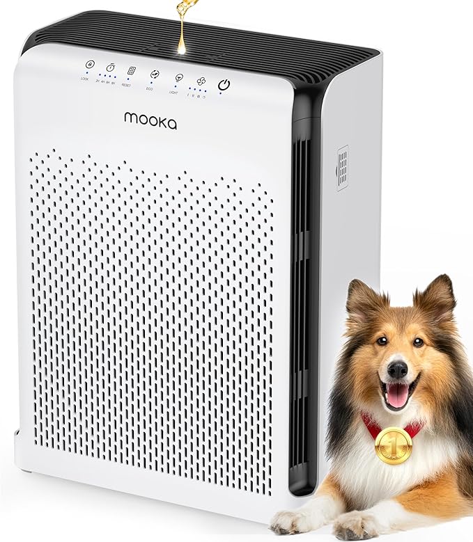 MOOKA Air Purifiers for Home Large Room Up to 2200ft² with ECO Mode, 20dB Ultra-Quiet HEPA Air Filter for Bedroom with Aromatherapy Nightlight, Air Cleaner for Pets Hair Dander Odor Dust Smoke, M200L