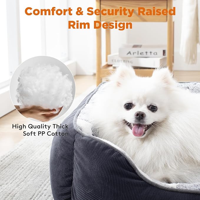 GASUR Dog Beds Small Plus Size, Small Dog Bed Washable, Orthopedic Pet Sofa Bed, Pet Cuddler Anti-Slip Bottom, Soft Calming Sleeping Warming Puppy Bed (S Plus (25"x 21"x 8"), Black)