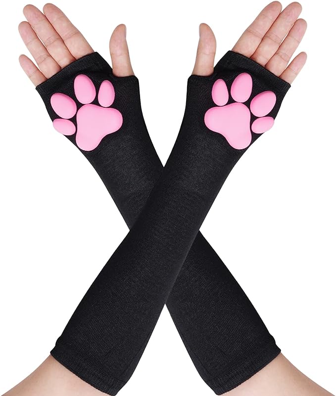 Nydotd Cat Paw Pad Mittens Gloves Kawaii Pink 3D Claw Fingerless Cute Cat Cosplay Gloves Sleeve for Girls Party