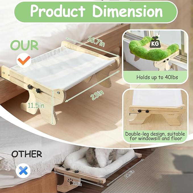 cat Window Perch for Indoor Cats Large Window Hammock with Washable Cover Suitable for All Seasons cat Window Bed for Adults Cats and Kittens(Plant Green)