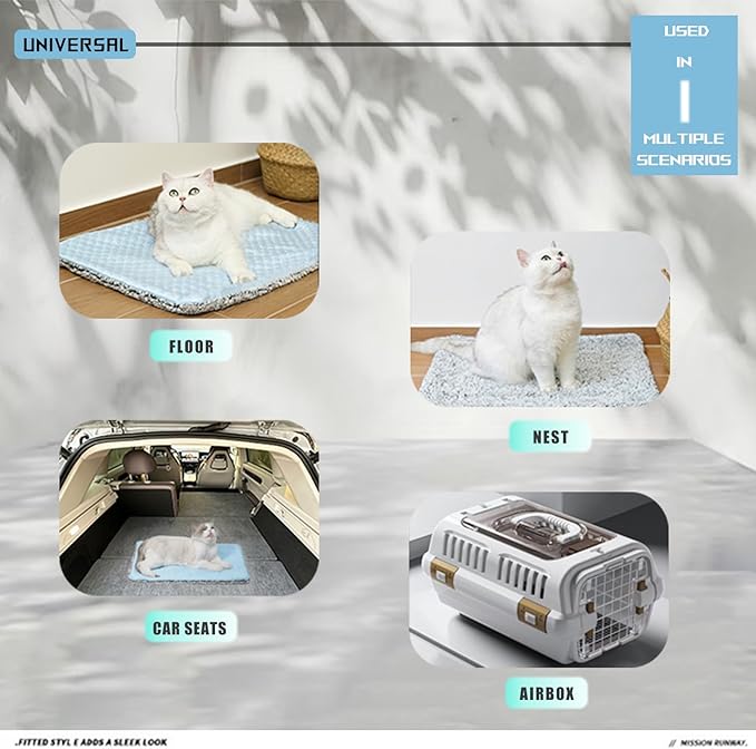 Two Uses'Cat Mat,Self Warming&Cooling Cat Mat.12 * 20in- Cooling Cat Pad,Small Animal with Free Ice Gel Bag,Two uses,Self Warming,Cats self Heating pad,Machine Washable