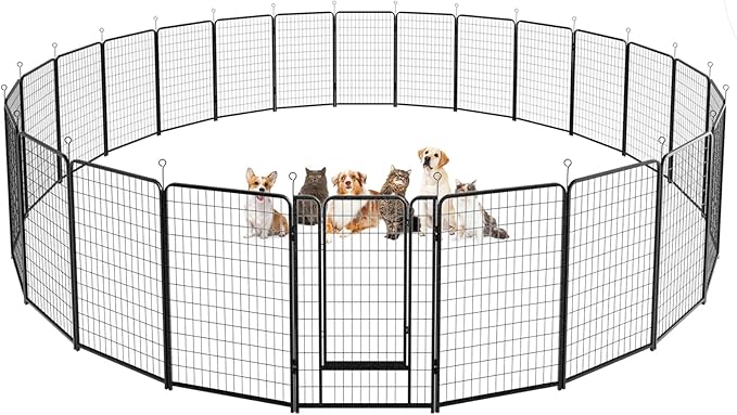 Dog Playpen Outdoor Extra Wide 24 Piece Panels Heavy Duty Dog Fence 50" Height Anti-Rust with Doors Portable for RV Camping Yard, Total 63FT, 316 Sq.ft, Snowy Black