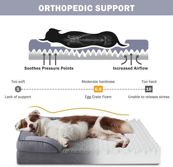 INVENHO Orthopedic Dog Beds Large Sized, XL Washable Dog Sofa with Egg-Crate Foam, Waterproof Lining and Non-Skid Bottom