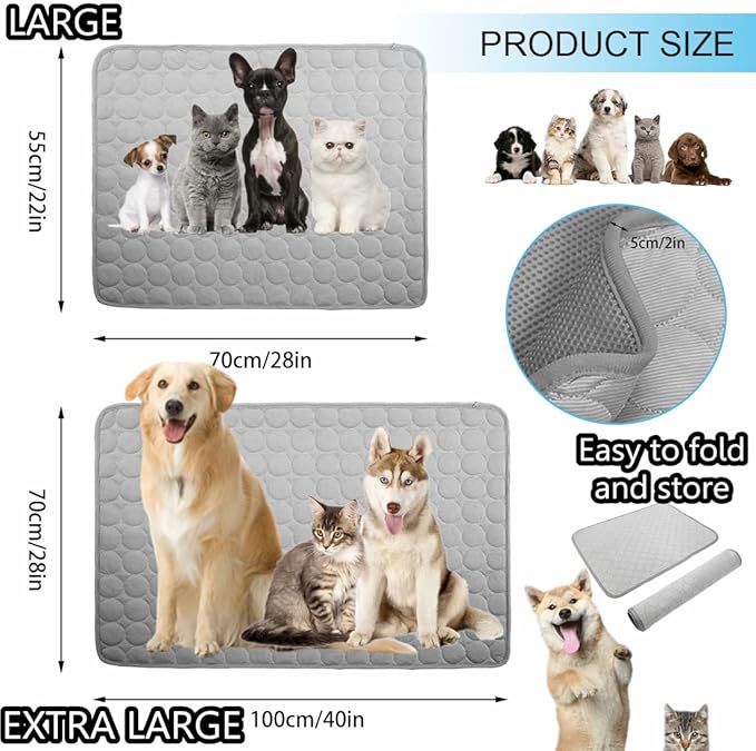 SOMOYA Dog Self Cooling Mat Pet Washable Cooling Pads Blanket Sleeping Kennel Mat,Ice Silk Sleep Mat Pad Non-Toxic Breathable Sleep Bed Beach for Large Dogs Cats (Grey, 27.5x19.7 in)