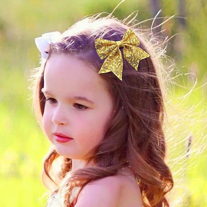 3-inch Sequined Bow Hair Clips For Baby Girls, Toddler, Kids and Young Women Birthday Party Wedding Christmas Occasions Pet Accessories Set of 2 (Rainbow Black)