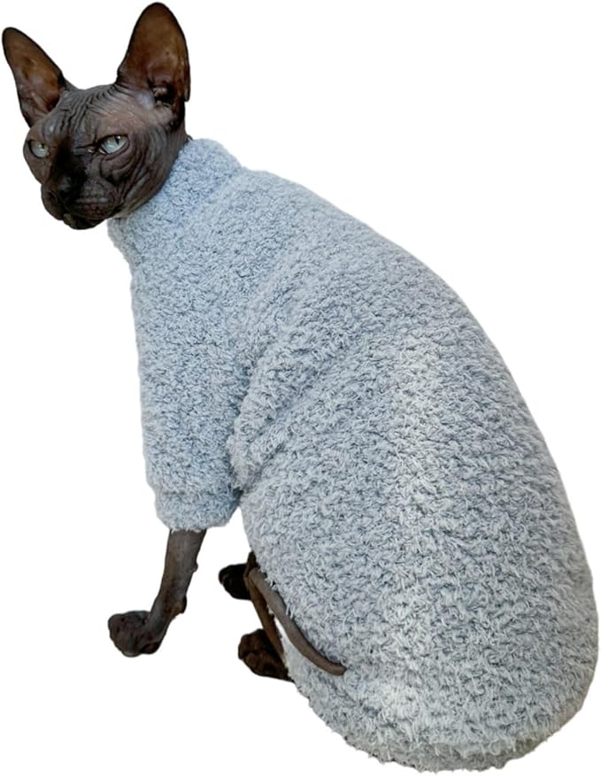 Sphynx Cat Clothes Hairless Cat Super Soft Warm Fleece T Shirt Elastic Winter Sweater Outfit, Pet Clothes for Sphynx Cat Coat for Cats and Small Dogs Apparel (Blue, Medium)
