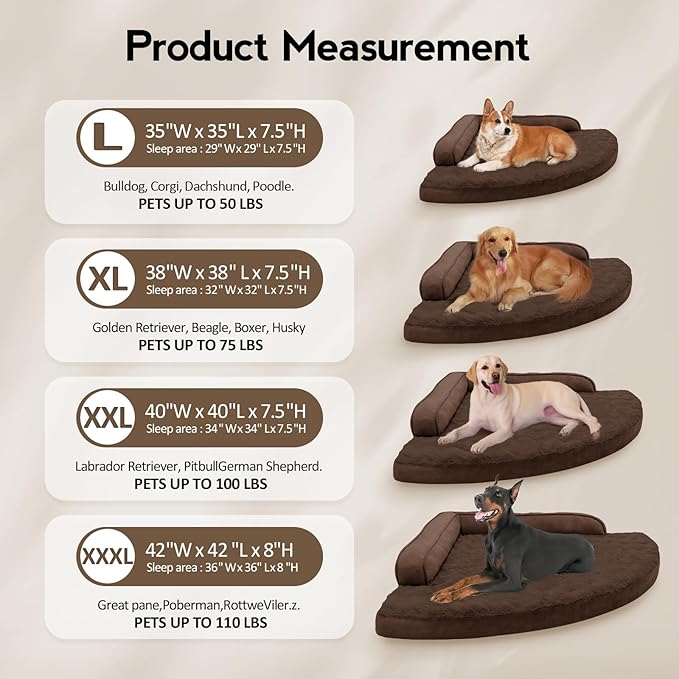 Large Orthopedic Dog Bed with Sides Big Dog Beds with Removable Washable Cover Non-Slip Waterproof Pet Bed for Medium Large Dogs - Brown L