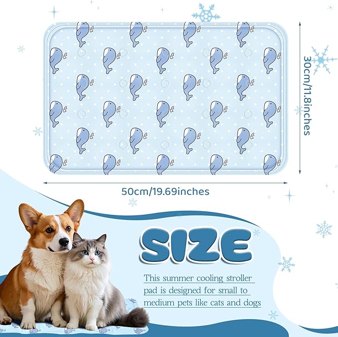 Nuanchu Dog Stroller Cooling Mat Waterproof Outdoor Pet Cooling Mat Washable Summer Cat Sleeping Blanket for Pet Stroller (11.81 x 19.69 Inches,Whale)