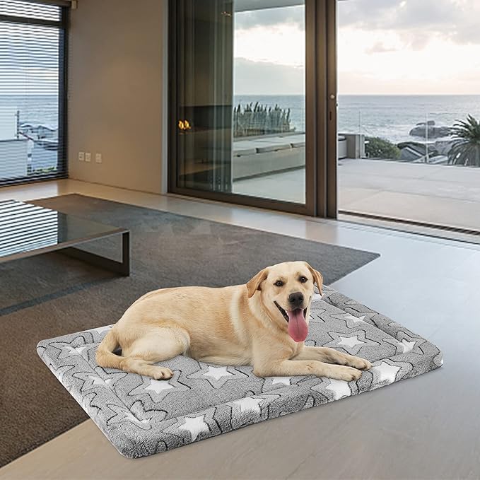 EMPSIGN Dog Crate Pad - Reversible Kennel Mat (Cool & Warm), Machine Washable, Cozy Star Pattern Sleeping Pad for Small Medium Large Dogs, All-Season Pet Bed, Suitable for 42"x28" Dog Crate, Grey