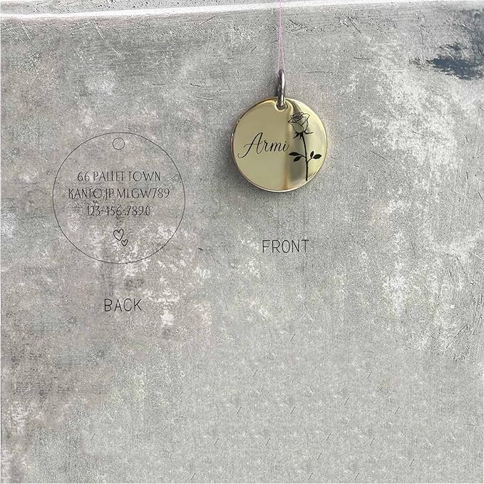 Cats Dogs ID Tags Personalized Engraving Birth Flowers Pattern for Custom Pets Collar Accessories Matt Stainless Steel Small Round Name Plate