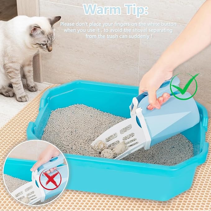 Cat Litter Scoop, Cat Litter Scooper with Holder for Litter Box Includes 10rolls (150pcs) Litter Bags, Large Shovel and Waste Storage Container, 3 in1 Portable Kitty Poop Disposal System (Blue)