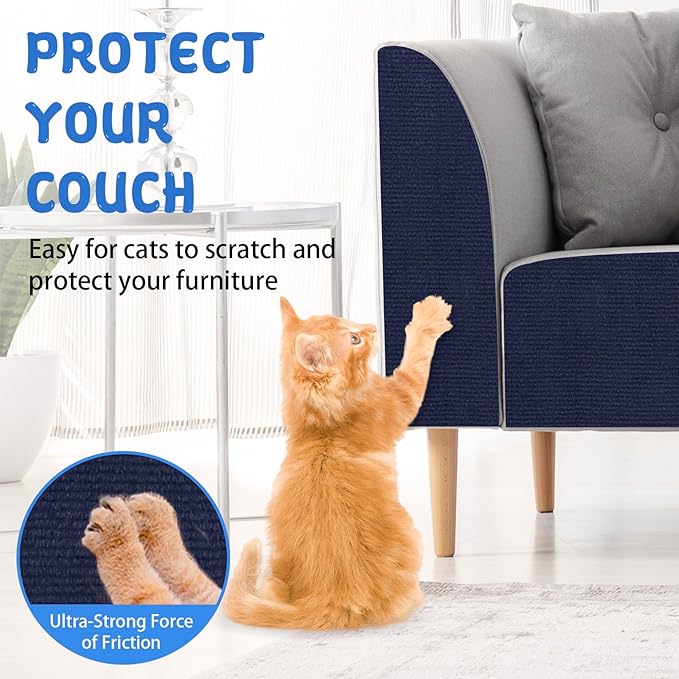 Climbing Cat Scratcher Mat Trimmable Cat Scratching Post Carpet Self Adhesive Carpet Mat Pad Replacement for Cat Tree Shelves Post Couch Wall Furniture Steps DIY Protector (Dark Blue, 15.8’’x39.3’’)