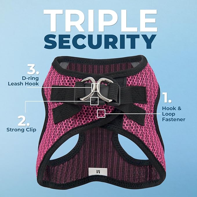 Best Pet Supplies - All Weather Mesh/Plush, Reflective, No Pull Harness for Small, Medium Dogs, Cats - Secure with Hook & Loop Fastener, Buckle, Double D-Rings - Fuchsia (2-Tone), S
