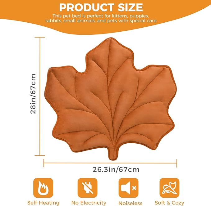 KOOLTAIL Self Warming Cat Bed Mat for Indoor Cats Dogs, Reversible Cozy Pet Heated Pad Blanket with Thermal Foil, Thicken Cat Window Perch, Puppy Kitten House for Crate, Desk, Floor,Outdoor,Maple Leaf