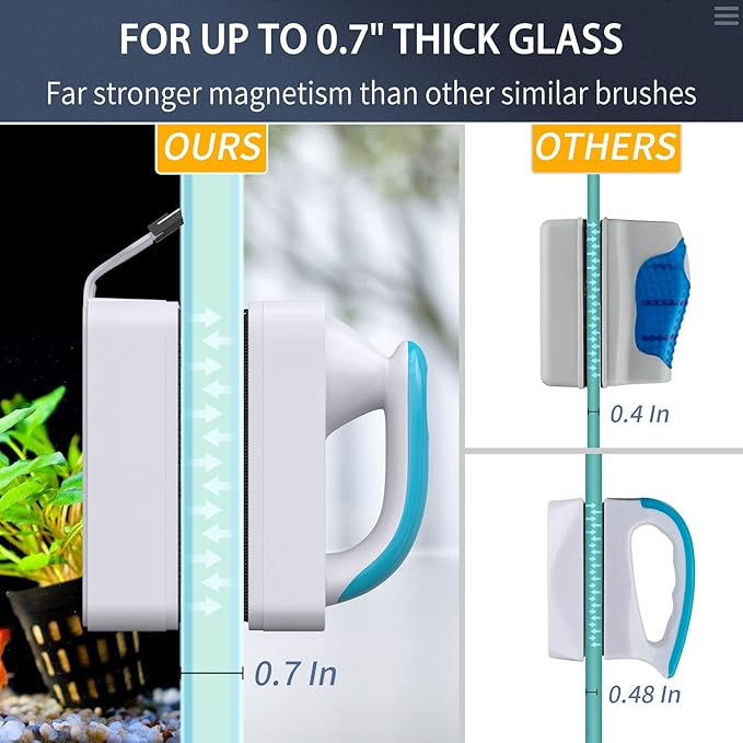 Pawfly Aquarium Strong Magnetic Brush Stain Cleaner with Detachable Stainless Steel Scraper and Non-Slip Handle 4 Inch Floating Cleaning Scrubber Tool for Glass Fish Tank (Not for Acrylic Tank)
