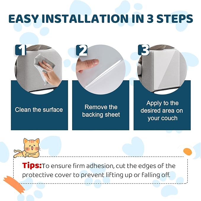 Cat Scratch Furniture Protector, Cat Scratching Mat, Trimmable Self-Adhesive Cats Claws Scratch Pads, DIY Carpet Mat Replacement for Cats Tree, Cats Wall Shelves (Transparent, 17x11.8in-16pcs)