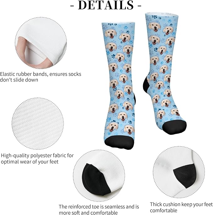 D-Story Custom Face Socks, Personalized Photo Picture on Socks, Unisex Athletic Crew Socks for Men Women