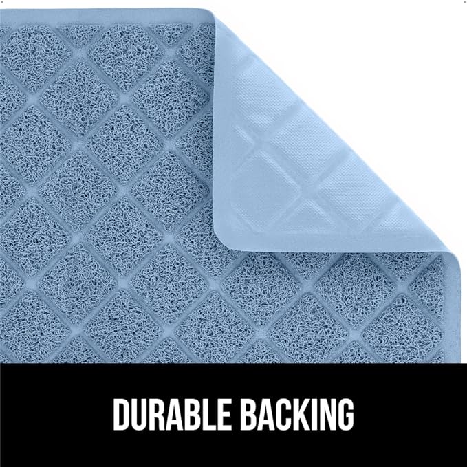 GORILLA GRIP Cat Litter Box Mat, 47x35, Water Resistant, US Designed Kitty Litter Trapping Mats, Easy to Clean, Scatter Control, Less Mess and Clean Floors, Kitten Supplies for Indoor Cats, Light Blue