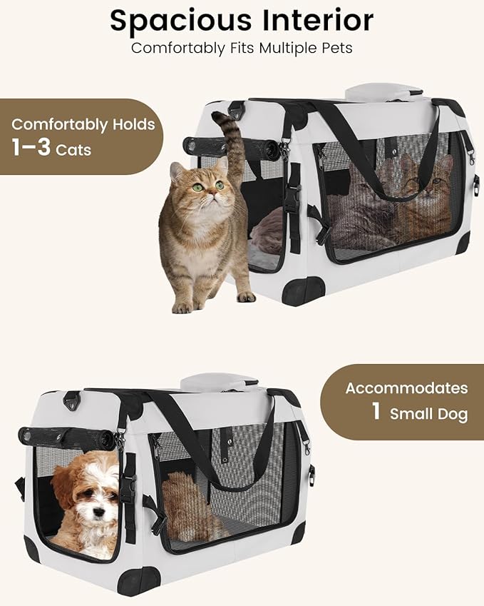 Extra Large Cat Carrier for 2 Cats, Portable Soft-Sided Pet Carrier for Small Dogs, Puppies & Rabbits, Collapsible Travel Carrier with Removable Cozy Pad & Storage Pockets, 24"×16"×16"