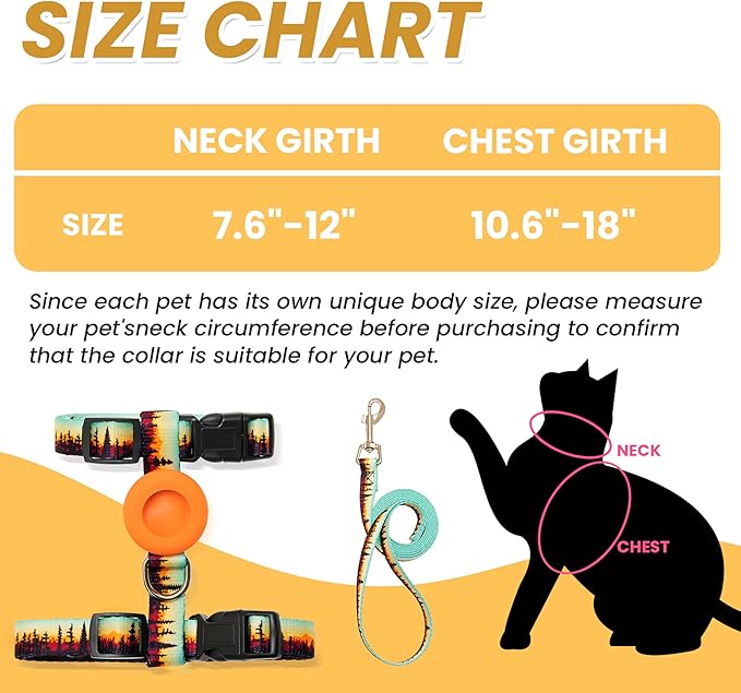 Cat Harness with Airtag Holder and Leash Set, Escape Proof Cat Harness for Walking Traveling Hiking Outdoor, Adjustable Step in Pet Harness for Small Medium Large Cats, Puppy, Kitten