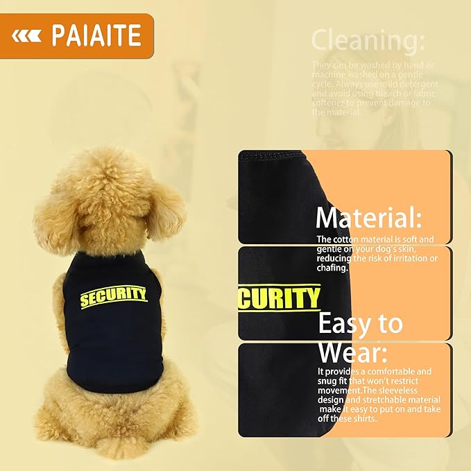 Discover Cozy Cotton Canine Wear: Soft, Lightweight, and Breathable Dog Shirt Vest with Eye-Catching Graphics(Security), Keeping Your Furry Friend Warm and Comfy! Black S