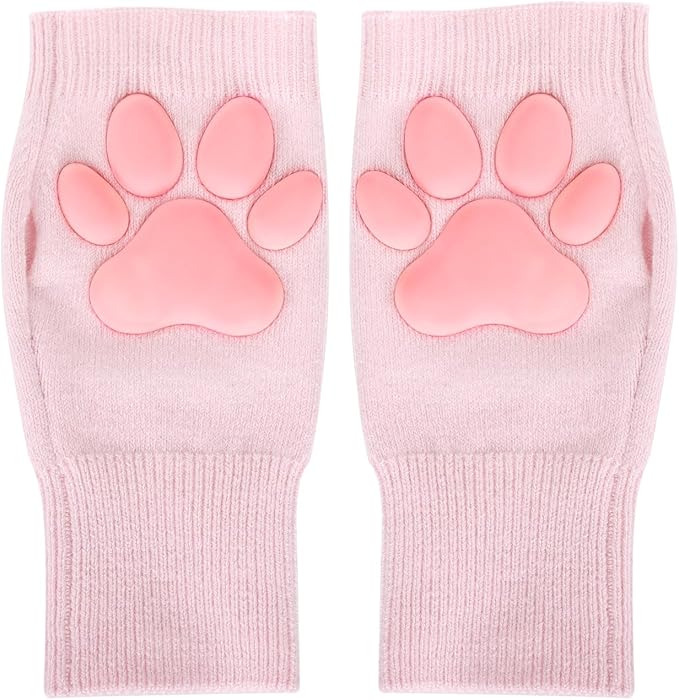 Nydotd Cat Paw Pad Mittens Gloves Kawaii Pink 3D Claw Fingerless Cute Cat Cosplay Gloves Sleeve for Girls Party