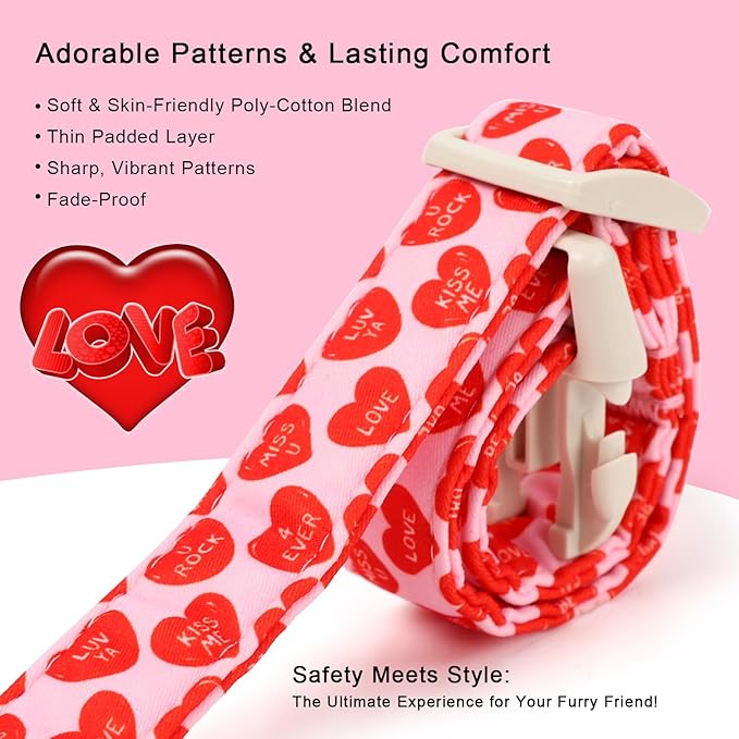 Valentines Dog Collar for Small Dogs - Valentine Red Conversation Hearts Dog Collars, Love Boy Girl Dogs Collars, Lightweight Adjustable Cute Puppy Collar with Quick-Release Buckle S