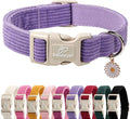Cute Corduroy Dog Collar - Lavender Adjustable Dog Collars for X-Small Dogs 4-10lbs, Fade-Proof with Secure Snap & Little Charm, Christmas Birthday Gift, XS