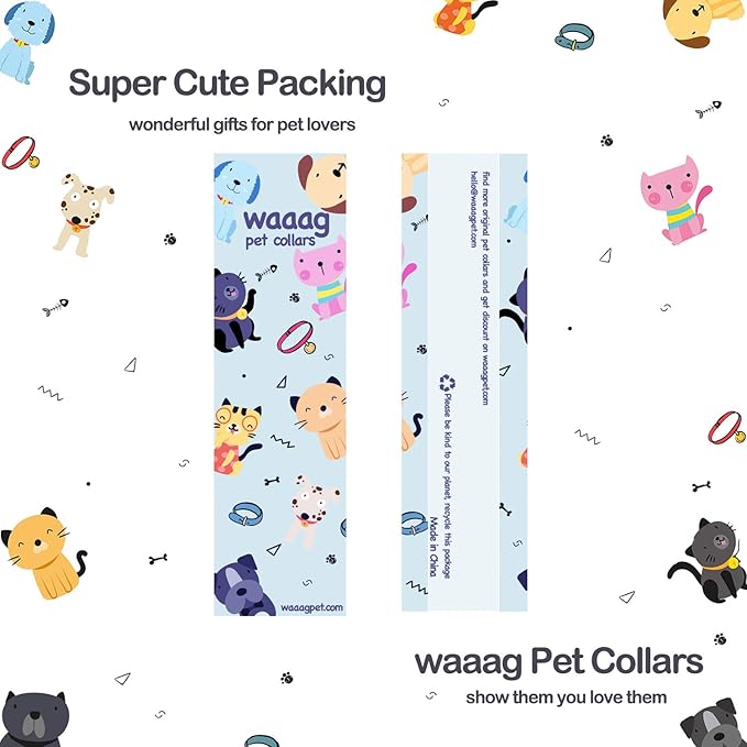 WAAAG Cat Collars, Gold Moons and Stars Cat Collar, Safety Breakaway Cat Collar, Glow in The Dark (Kitten 6.5"-10" Neck, Royal Blue)