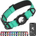 Joytale Airtag Dog Collar, Reflective Pet Collar with Waterproof AirTag Holder, Dual D-Rings, Soft Padded Adjustable for Large Dogs, Teal, L