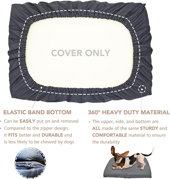 Dog Bed Cover Waterproof Replacement Machine Washable Covers for 54x44 Inch Dog Bed Heavy Duty Scratch Resistant Mattress Protector Pet Bed Cover Only Grey