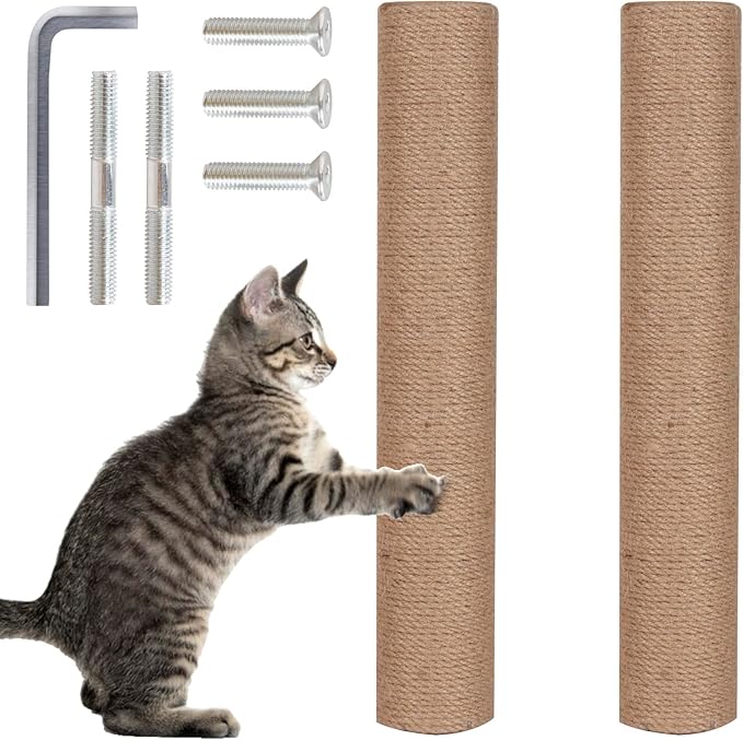 PowerKing Natural Sisal Replacement Scratching Post, 15.7'' 2 Pieces M8 Cat Scratch Post Refill Pole Parts for Refurbishment, Include Screws (Natural)