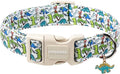 DOGWONG Dinosaur Dog Collar-Cute Green Dinosaur Dog Collar for Small Dogs, Adjustable Comfortable Cotton Boy Dog Collars for Small Medium Large Dogs,S
