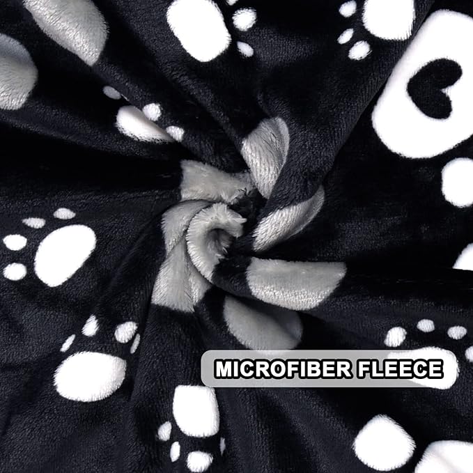 Dog Blanket, Soft Fleece Dog Blankets for Small Medium Dogs, Fluffy Flannel Pet Cat Puppy Blanket Mat Cover for Bed Couch, Cute Paw Print Throw Blanket for Dogs, Black 40"X30"