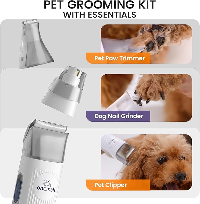 oneisall Dog Grooming Vacuum, Pet Grooming Vacuum with Clipper Nail Grinder, 1.5L Dust Cup Dog deshedding Vacuum Brush with 7 Pet Grooming Tools for Shedding Pet Hair, Home Cleaning(Purple)