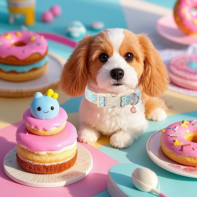 Adjustable Summer Dog Collar, Cute Mint Dessert Dog Collars for Medium Dogs, Lightweight Quick-Release Buckle Collar for Boy&Girl Dogs M