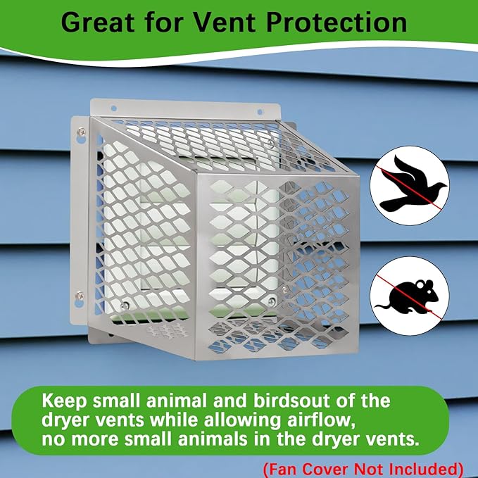 Dryer Exhaust Guard Vent Cover,Dryer Vent Bird Guard for Most 5" to 6" Exhaust Fan Cover, 8.5"Lx8.5"Wx6"H Stainless Steel Ventilation Bird Cage for Bathroom Exhaust Ventilation Fan