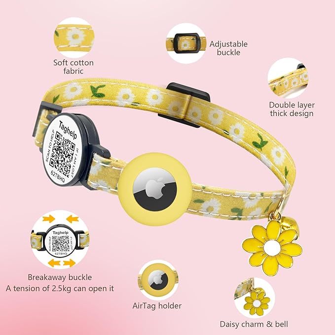 3-Pack,Double Protection Cat Collar: QR Code ID & Airtag Holder! Breakaway Safe Collar, Scan to Contact Owner & Track with Apple AirTag, Lightweight with Bell, 8-13in