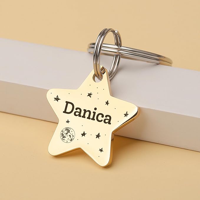 Anavia Small Size Dog Cat ID Tags, Small/XS Personalized Color Plated Stainless Steel Puppy Kitten Name Tags, Customized Engraved Nameplate Pet Collar Tag (Rainbow, Star)