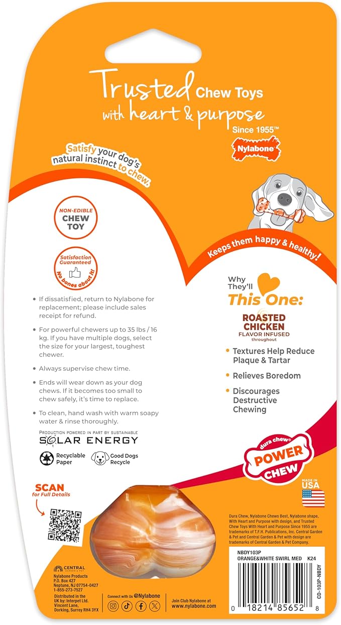 Nylabone Limited Edition 70th Birthday Textured Bone Power Chew Toy for Dogs, Durable & Tough Dog Toys for Aggressive Chewers, Roasted Chicken Flavor, Medium Dogs - Up to 35 lbs (1 Count)
